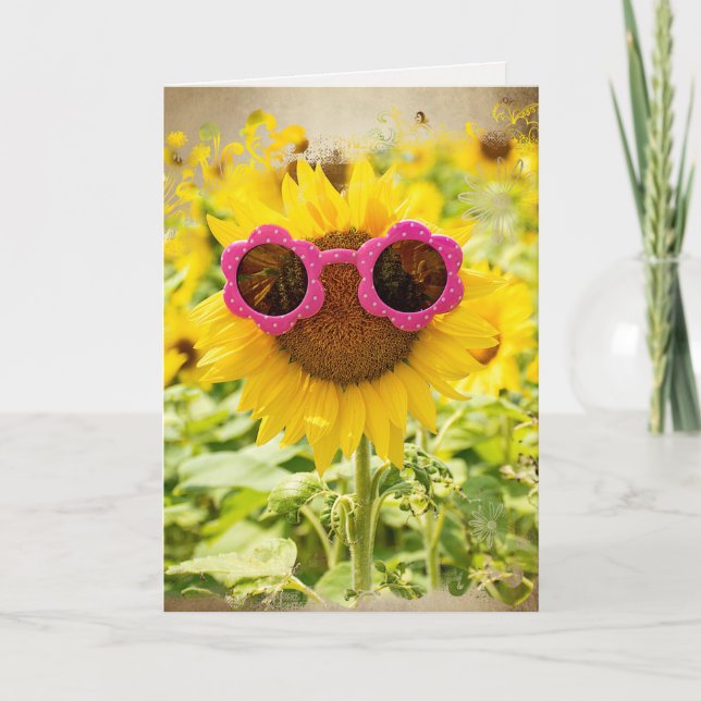 Sunglasses on Sunflower Birthday Card (Front)