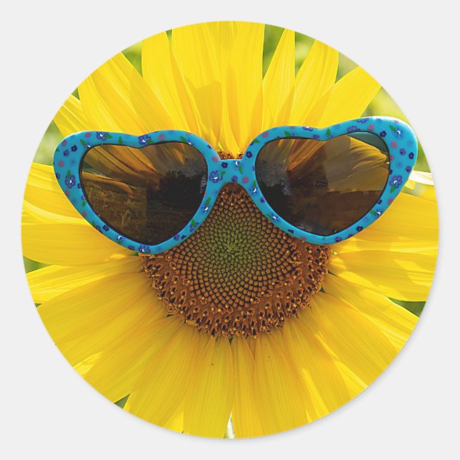 Sunglasses On Sunflower Classic Round Sticker (Front)