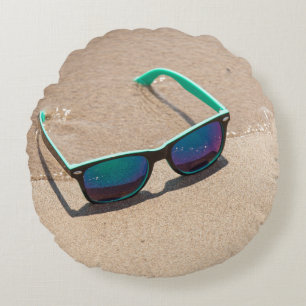 Sunglasses on the Beach Round Pillow