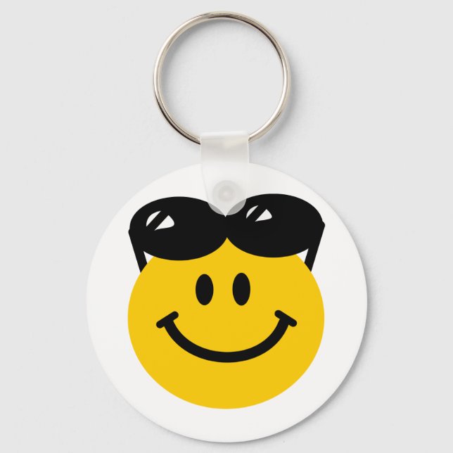 Sunglasses perched on top of head face key ring (Front)