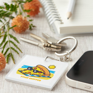 Sunglasses Pizza Relaxing at the Beach Key Ring