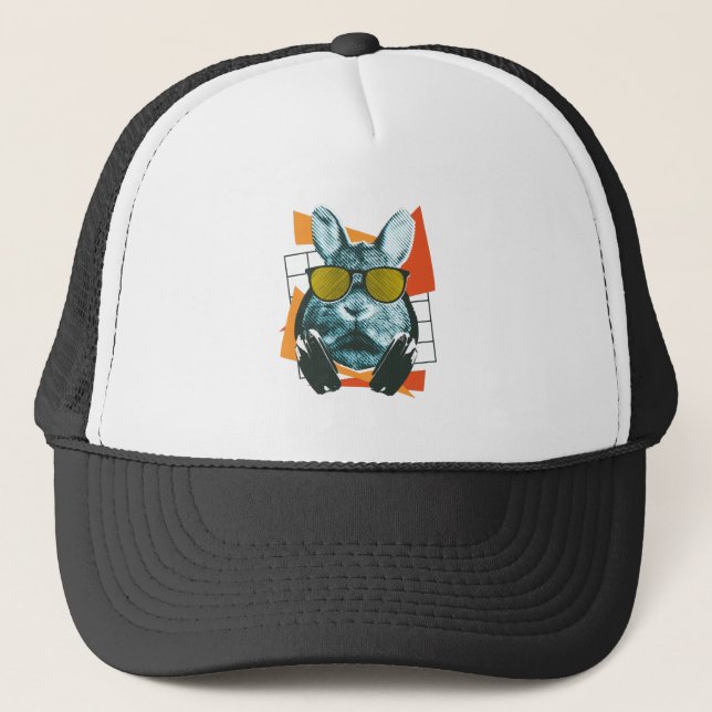 Sunglasses Rabbit Design Trucker Hat (Front)