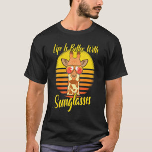 Sunglasses Retro Sunset Beach Vacation Giraffe T-Shirt