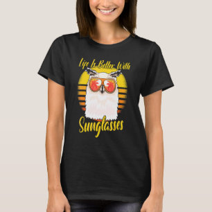 Sunglasses Retro Sunset Beach Vacation Owl T-Shirt
