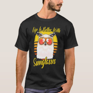 Sunglasses Retro Sunset Beach Vacation Owl T-Shirt