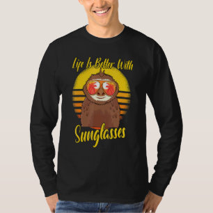 Sunglasses Retro Sunset Beach Vacation Sloth T-Shirt