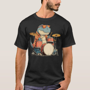 Sunglasses Rockstar Dinosaur With Cool Drums Costu T-Shirt
