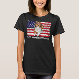 Sunglasses Shetland Sheepdog Dad Flag American Usa T-Shirt