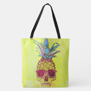 sunglasses skull pineapple all over print tote bag