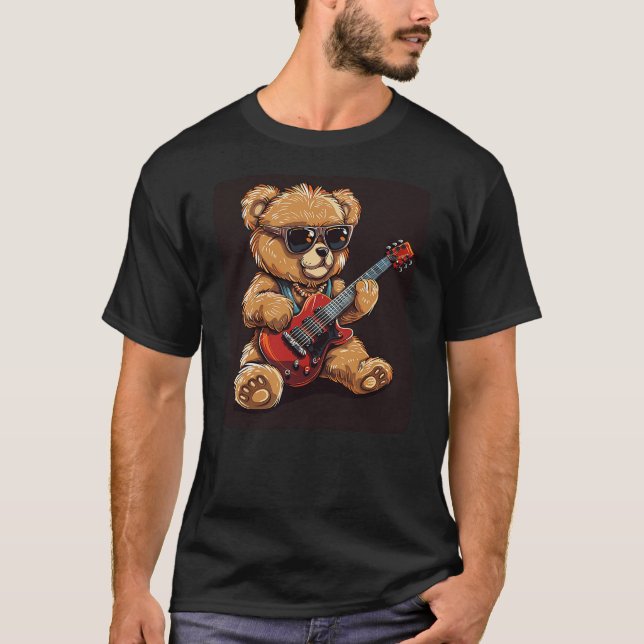 Sunglasses Teddy Bear for Musicians and Guitarists T-Shirt (Front)