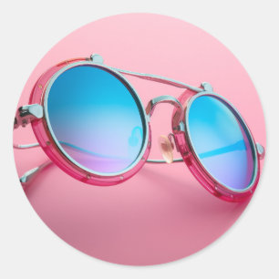 Sunglasses themed design, pink cool classic round sticker