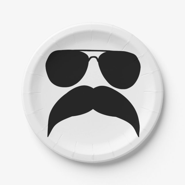 Sunglasses with moustache - Choose background colo Paper Plate (Front)