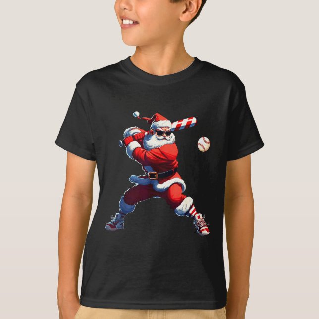 Sungles Santa Playing Baseball Christmas Pajamas X T-Shirt (Front)