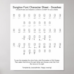 Sunglow Font Character Sheet Swashes for Zazzle Poster