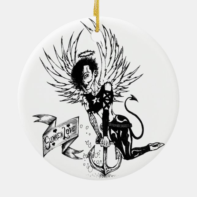 Sunken Love - Punk Rock Pin-Up Tattoo Ceramic Ornament (Back)