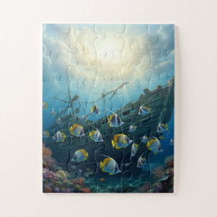 Sunken ship and school of fish jigsaw puzzle