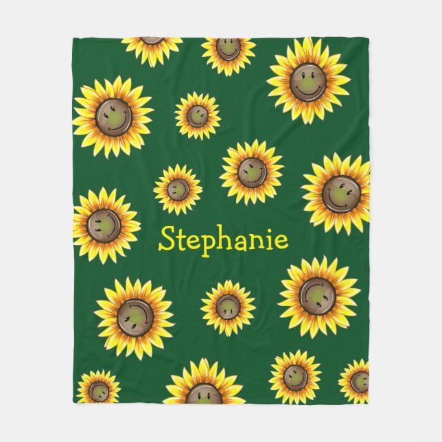 Sunkissed Smiling Sunflower Fleece Blanket (Front)