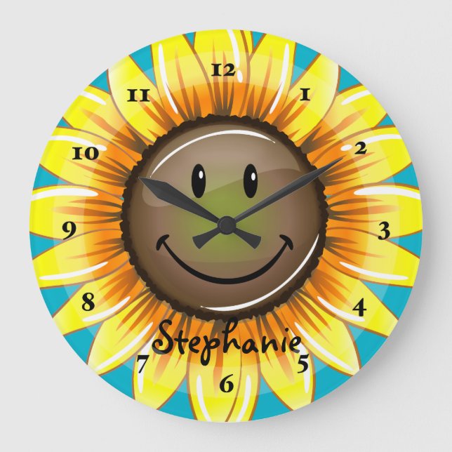 Sunkissed Smiling Sunflower Large Clock (Front)