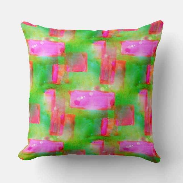 Sunlight abstract painted yellow, pink cushion (Front)
