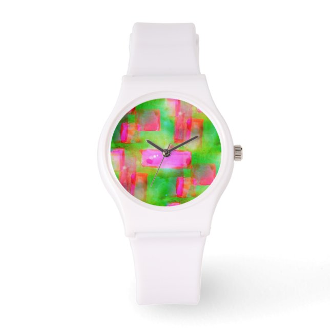 Sunlight abstract painted yellow, pink watch (Front)