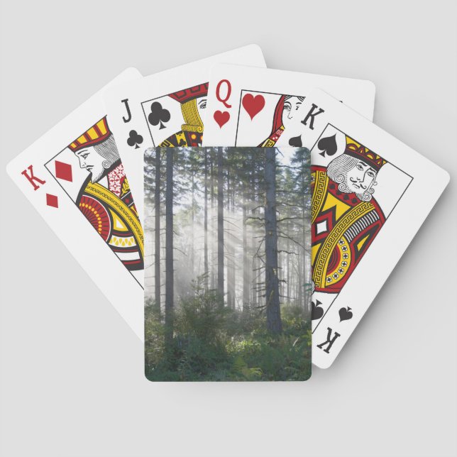 Sunlight Breaking Through a Misty Forest Playing Cards (Back)