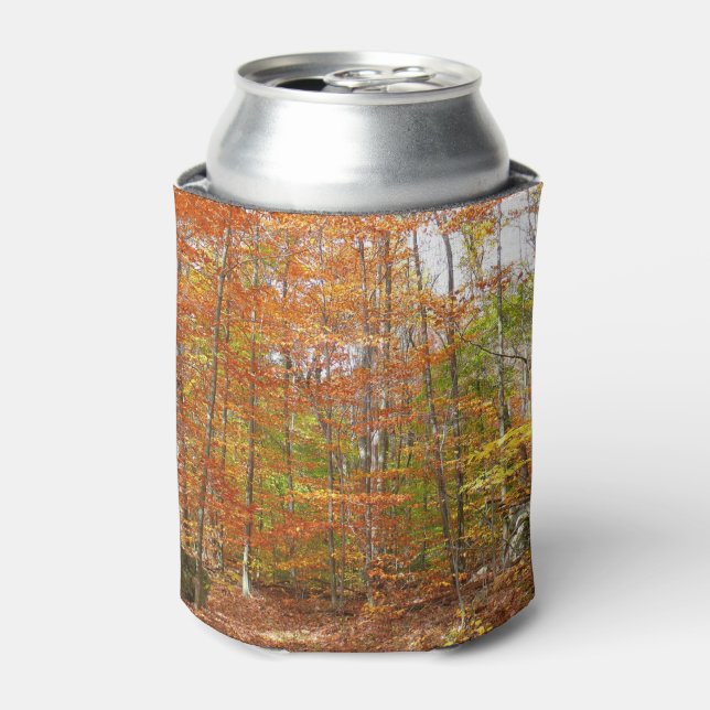 Sunlight Dappled Fall Trail at Laurel Hill Park Can Cooler (Can Front)