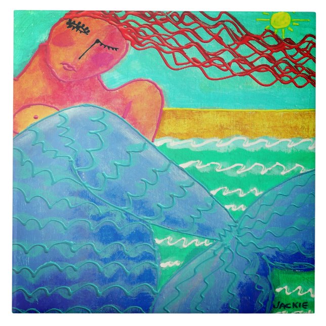 Sunlight Mermaid Abstract Art Ceramic Tile (Front)