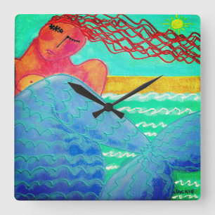 Sunlight Mermaid Abstract Art Square Wall Clock