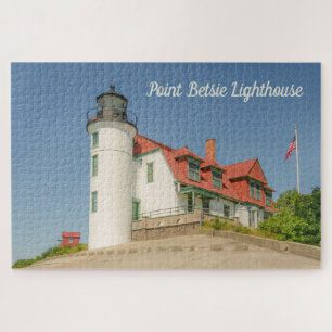 Sunlight on Point Betsie Lighthouse in Michigan Jigsaw Puzzle