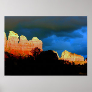 Sunlight on red rocks poster