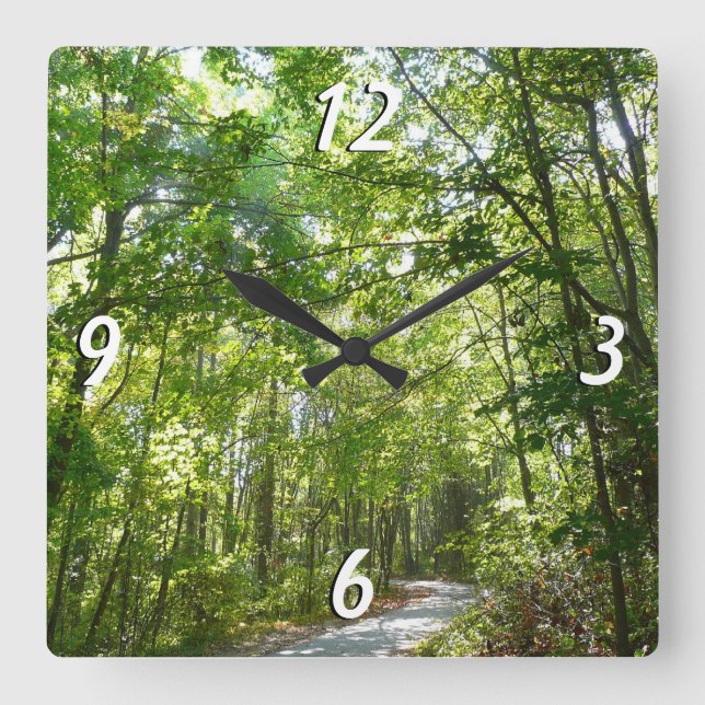 Sunlight on Wooded Path at Centennial Park Square Wall Clock (Front)
