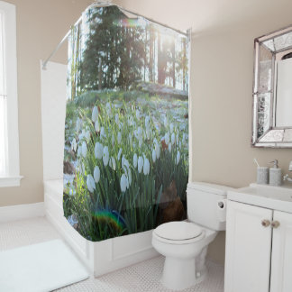 Sunlight Peeks at Snowdrops in Light Snow - Shower Curtain