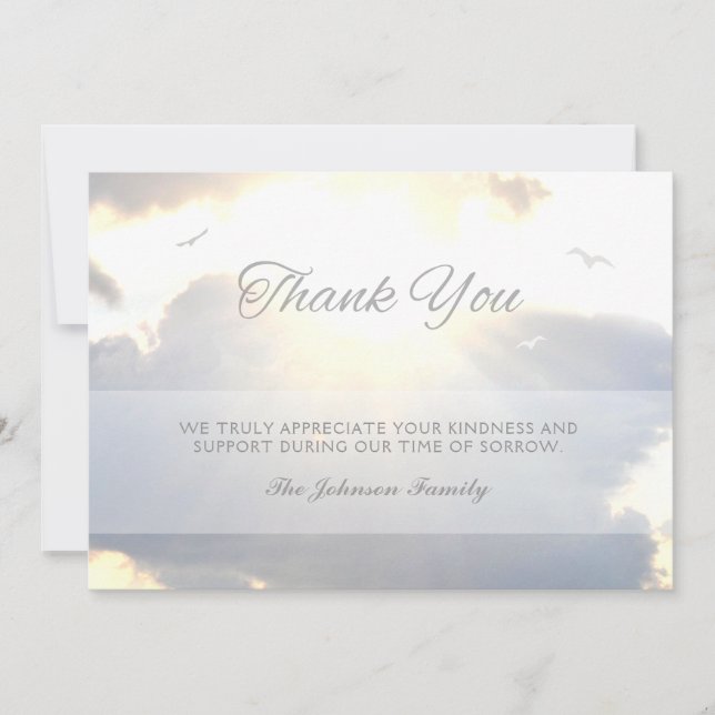 Sunlight Streams & Clouds Thank You Photo Memorial Announcement (Front)