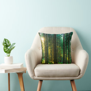 Sunlight Through Forest Trees Cushion