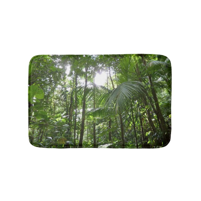 Sunlight Through Rainforest Canopy Tropical Green Bath Mat (Front)