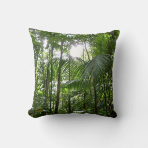 Sunlight Through Rainforest Canopy Tropical Green Cushion