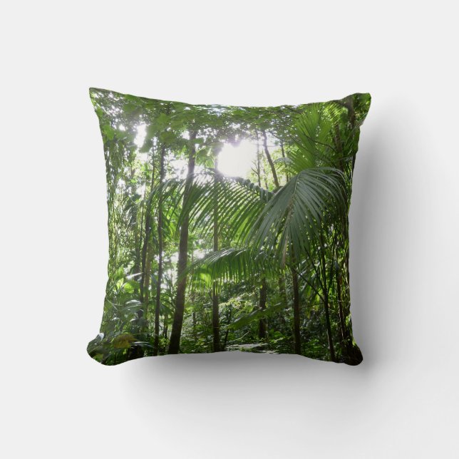 Sunlight Through Rainforest Canopy Tropical Green Cushion (Front)