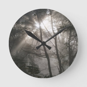 Sunlight Through Trees Dark Woodland Round Clock