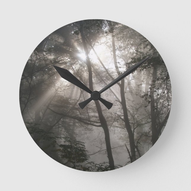 Sunlight Through Trees Dark Woodland Round Clock (Front)