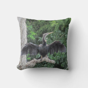 Sunlit Anhinga on a Mossy Branch Cushion