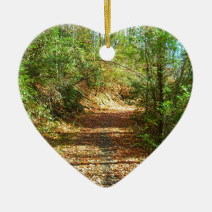 Sunlit Autumn Forest Trail Ceramic Tree Decoration