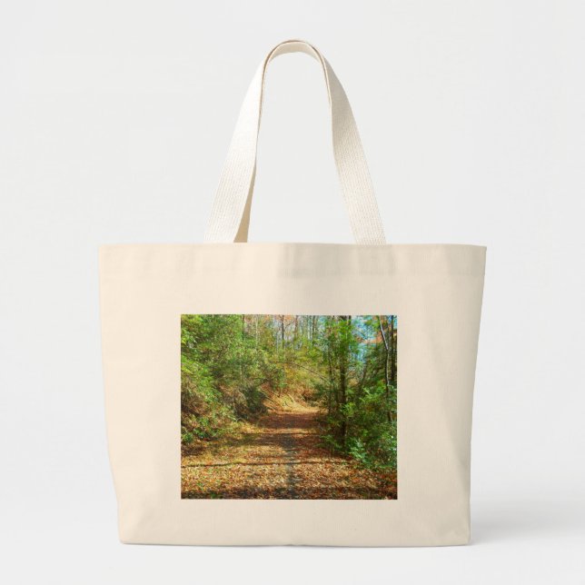 Sunlit Autumn Forest Trail Large Tote Bag (Front)