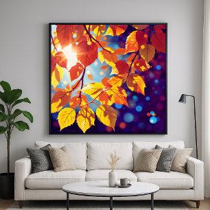 Sunlit Autumn Leaves - Detailed Illustration Style Poster