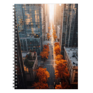 Sunlit Autumn Skyscraper Street Notebook