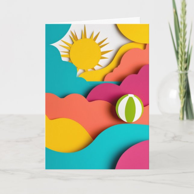 Sunlit Beach Ball Collage Card (Front)