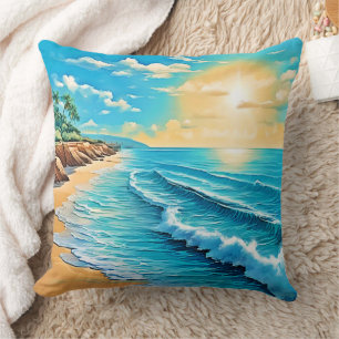 Sunlit Beach Waves Design Cushion