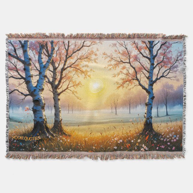 Sunlit Birch Forest Clearing  Throw Blanket (Front)