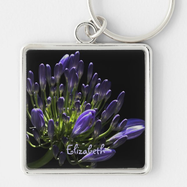 Sunlit Blooming Purple Agapanthus, African Lily Key Ring (Front)