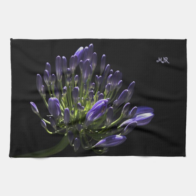 Sunlit Blooming Purple Agapanthus, African Lily Tea Towel (Horizontal)