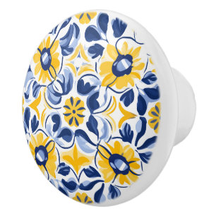 💙💛 Sunlit Blooms Azulejos  Ceramic Knob